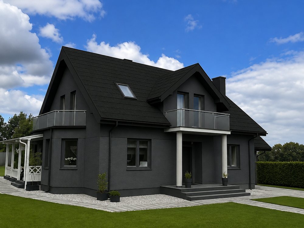 Ten sam dom z grafitową elewacją